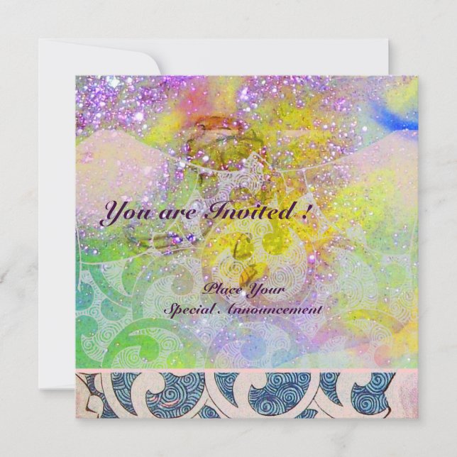 Invitation VAGUES , brillantes violet vert bleu rose or scint (Devant)