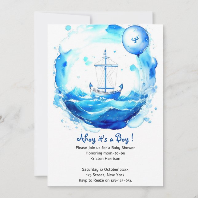 Invitation Vagues d'amour : Baby shower de garçons nautiques (Devant)