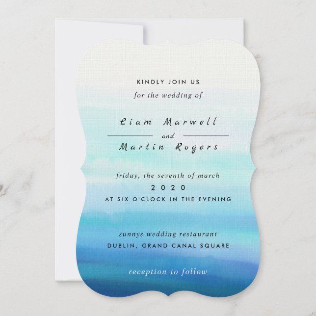 Invitation Vagues d'aquarelle minimale bleue (Dos)