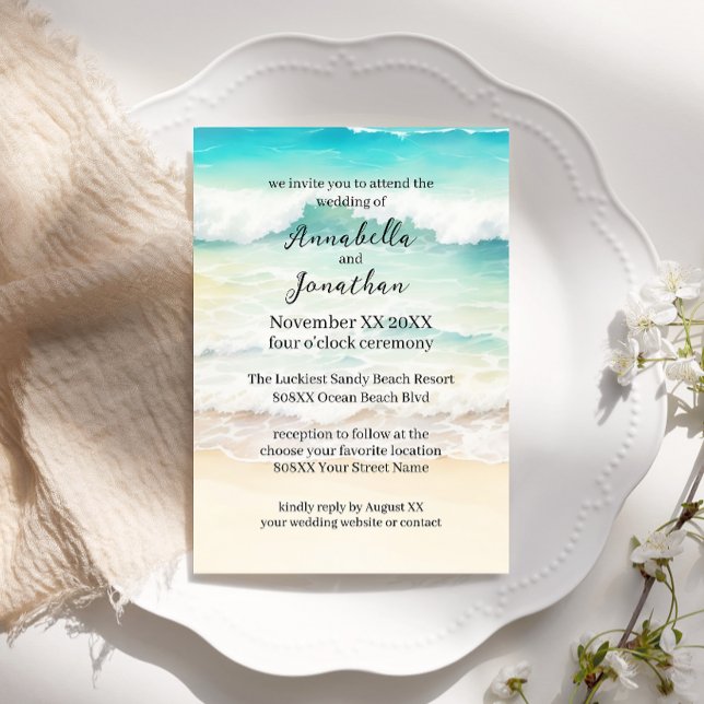 Invitation Vagues de plage sur un mariage de plage de sable (Créateur téléchargé)