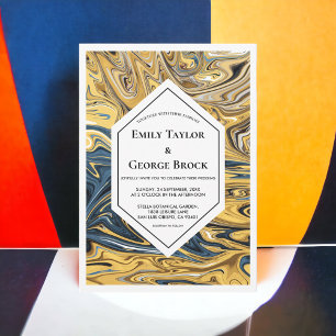 Invitation Vagues minimales en noir et or Mariage d'art Abstr