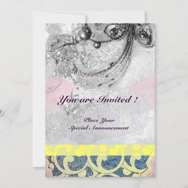 Invitation VAGUES , noires et blanches bleues jaunes brillant (Devant)