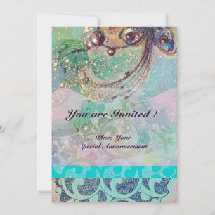 Invitation VAGUES , rouge brun jaune bleu rose étincelles