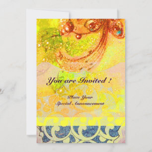 Invitation VAGUES , rouge brun jaune bleu rose étincelles