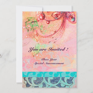 Invitation VAGUES , rouge vert jaune bleu rose étincelles