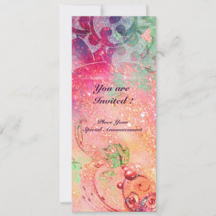Invitation VAGUES, rouge vif vert bleu rose or scintille