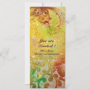 Invitation VAGUES, rouge vif vert brun rose or scintillant