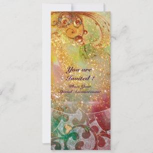 Invitation VAGUES , rouge vif vert marron rose or étincelles