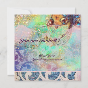 Invitation VAGUES RUBIS, rouge bleu rose or scintillant