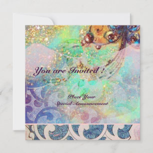 Invitation VAGUES RUBY, rouge vif bleu rose or scintille