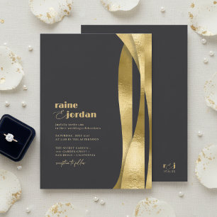Invitation Vagues Sculpturales Mariage Or Mat Noir ID1312