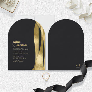 Invitation Vagues Sculpturales Mariage Or Mat Noir ID1312