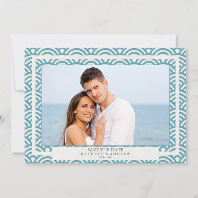 Invitation Vagues Seigaiha japonaises Enregistrer la date Pho (Devant)