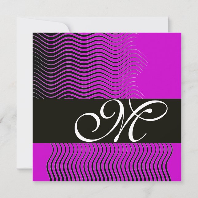 Invitation VAGUES STYLÉES MONOGRAMME, noir et blanc, violet (Devant)