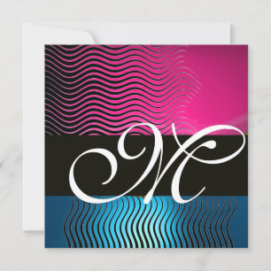 Invitation VAGUES STYLÉES MONOGRAMME, rose, saphir bleu