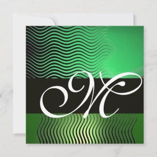 Invitation VAGUES STYLÉES MONOGRAMME, vert émeraude