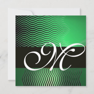 Invitation VAGUES STYLÉES MONOGRAMME, vert jade