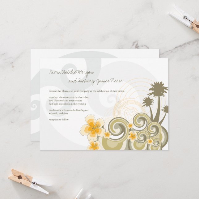 Invitation Vagues tropicales Hibiscus jaune Destination Maria (Devant/Arrière en situation)