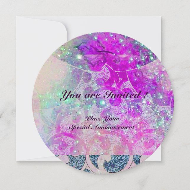 INVITATION VAGUES VIOLET ROSE SARCELLE BLEU ABSTRACT EN PAILL (Devant)