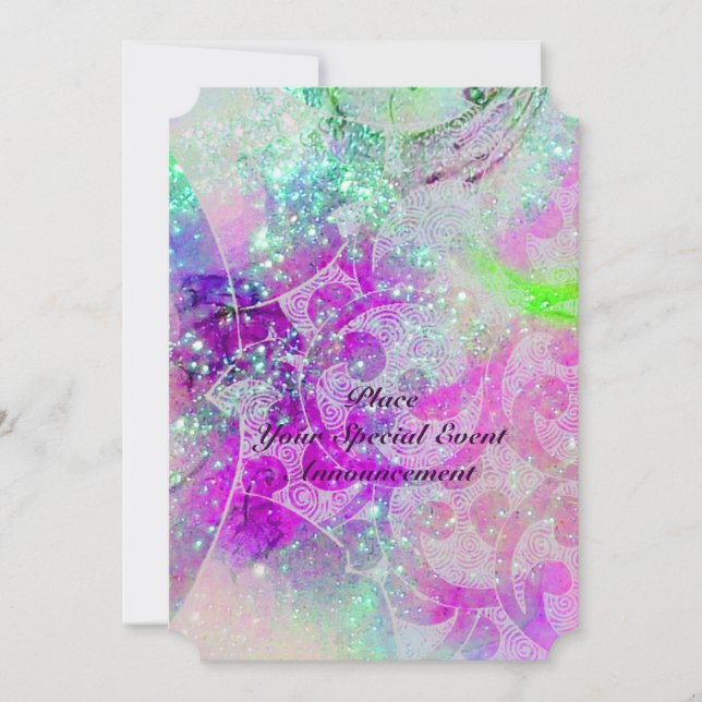 INVITATION VAGUES VIOLET ROSE TEAL BLEU ABSTRAITES À PAILLETT (Devant)