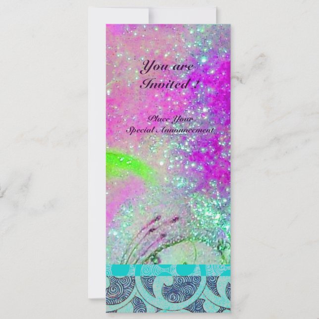 INVITATION VAGUES VIOLETTE ROSE SARCELLE BLEUE ABSTRAITES EN  (Devant)