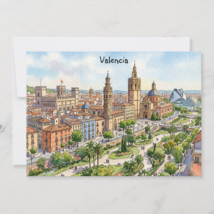 Invitation Valence Espagne Vue de la ville à l'aquarelle Voya