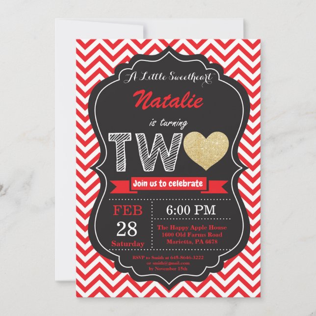 Invitation Valentine 2ème anniversaire Little Sweetheart (Devant)