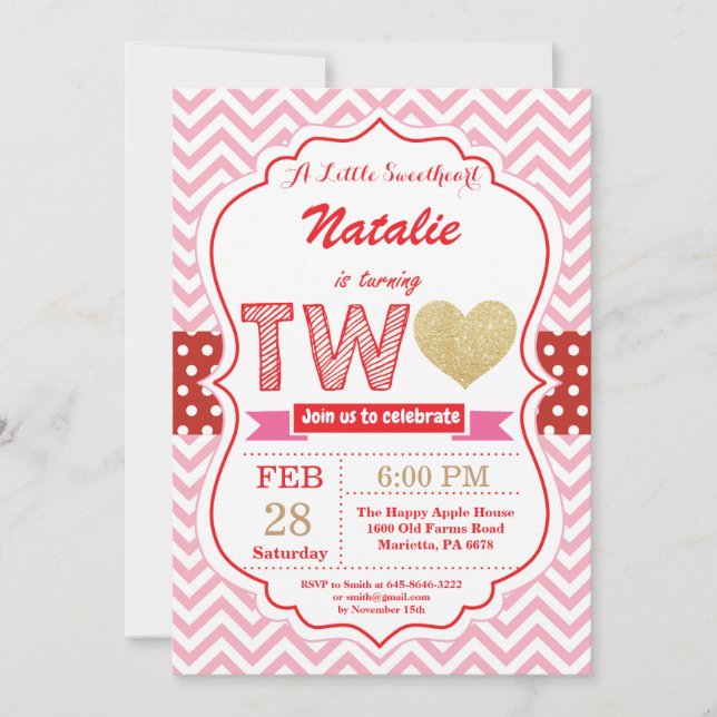 Invitation Valentine 2ème anniversaire Little Sweetheart (Devant)
