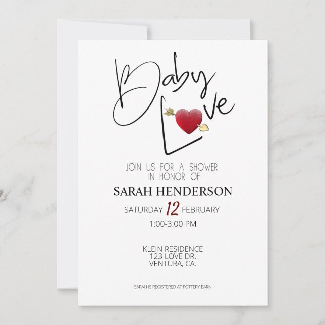 Invitation Valentine Baby shower|coeurs|Amis (Devant)
