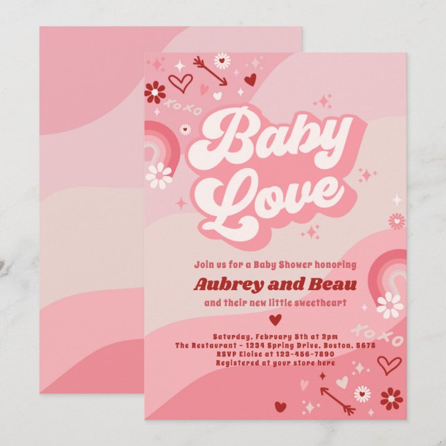 Invitation Valentine Baby shower Super Baby Love Baby shower (Devant / Derrière)