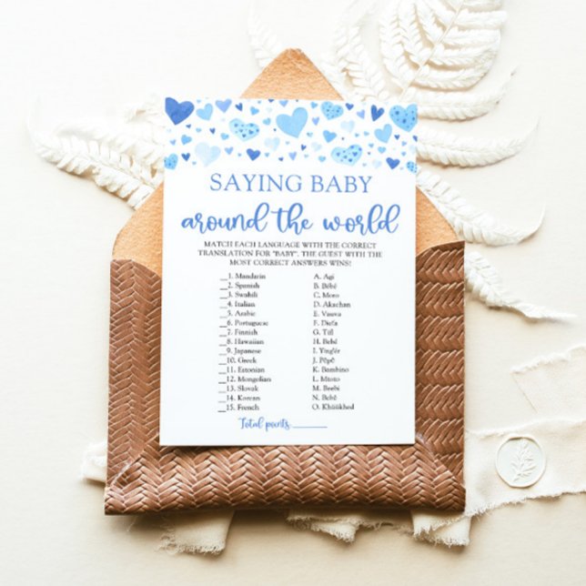 Invitation Valentine Dire Bébé Dans Le Monde Jeu (Watercolor Cute Blue Hearts Valentine Sweetheart  Boy Saying Baby Around The World Baby Shower Game)