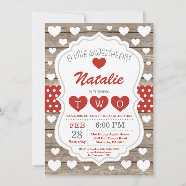 Invitation Valentine Little Sweetheart Deuxième 2e anniversai (Devant)