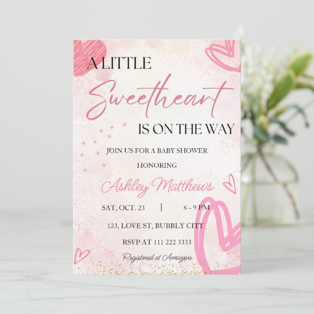 Invitation Valentine Petit Amour Baby shower fille (Debout devant)
