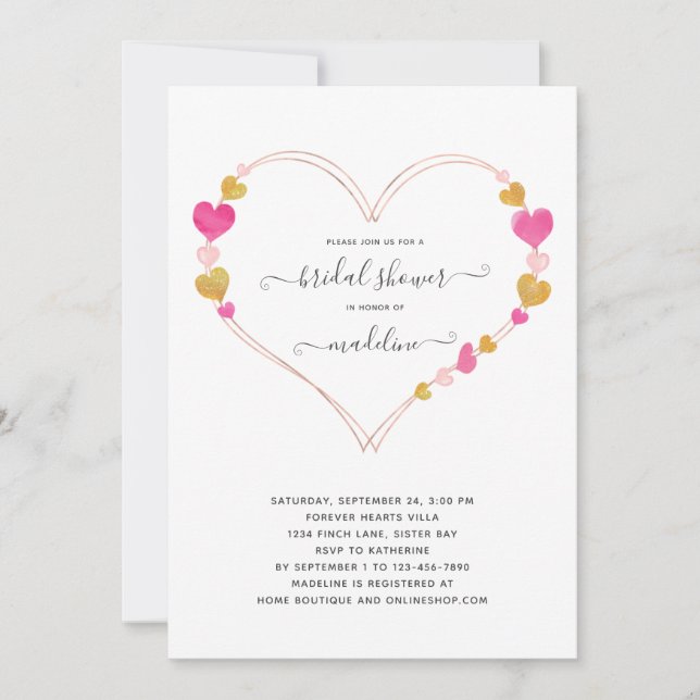 Invitation Valentine Pink Heart Sweet Fête des mariées (Devant)