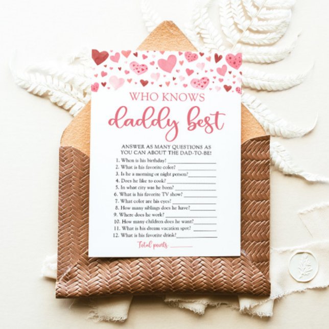 Invitation Valentine Qui Connaît Daddy Meilleur Baby shower J (Watercolor Cute Pink Red Hearts Valentine Sweetheart Baby Girl Who Knows Daddy Best Baby Shower Game)