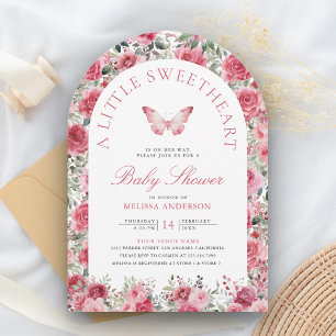 Invitation Valentine Rose Rose Rose Butterfly Girl Baby showe