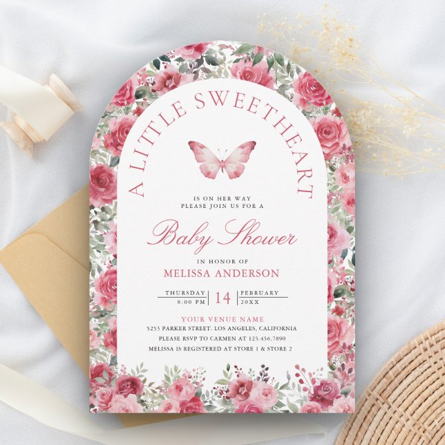 Invitation Valentine Rose Rose Rose Butterfly Girl Baby showe (Créateur téléchargé)