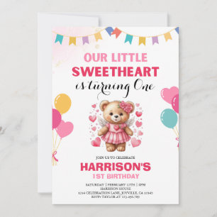 Invitation Valentine Sweetheart Pink Teddy Bear Anniversaire