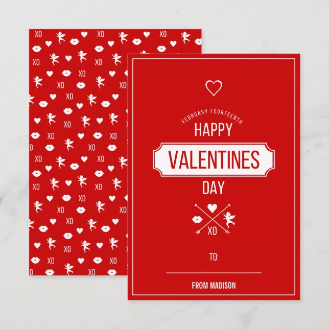 Invitation Valentine Symboles Classroom Valentine Card (Devant / Derrière)