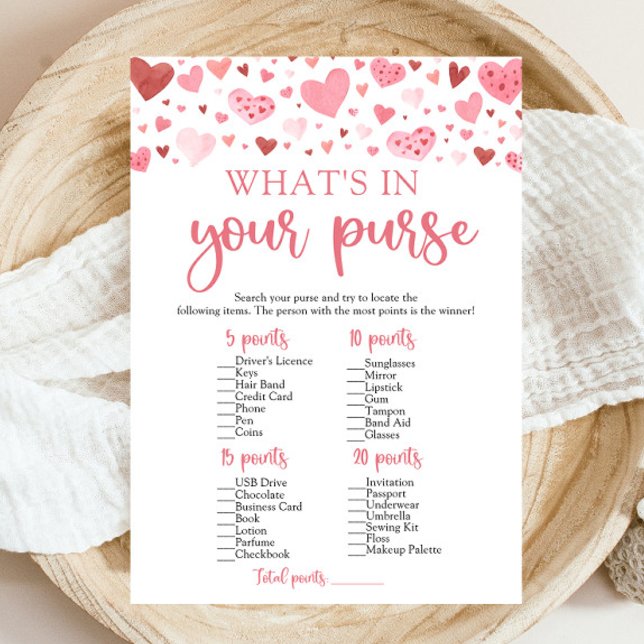 Invitation Valentine What's In Your Purse Baby shower Jeu (Créateur téléchargé)