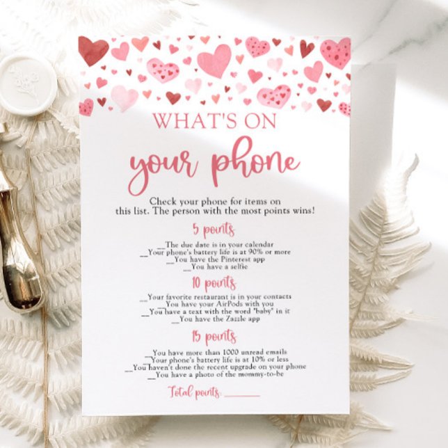 Invitation Valentine What's On Your Phone Baby shower Game (Créateur téléchargé)
