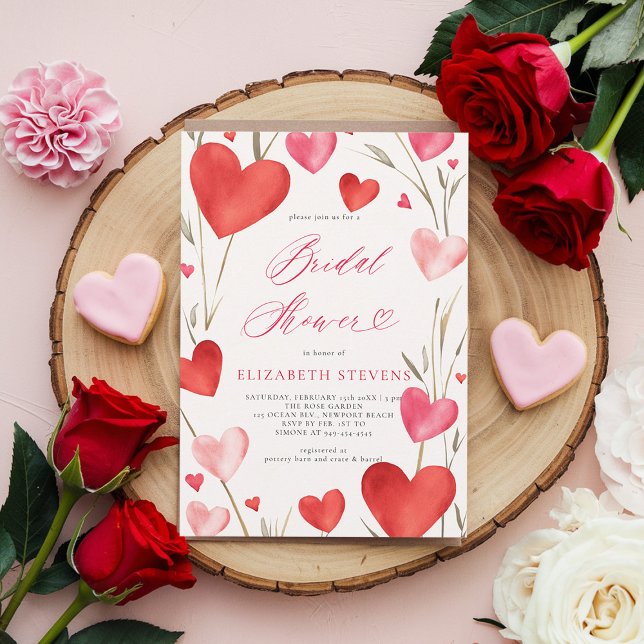 Invitation Valentine Whimsical Hearts Garden Fête des mariées (valentine bridal shower invitations whimsical hearts watercolor elegant modern love garden party)
