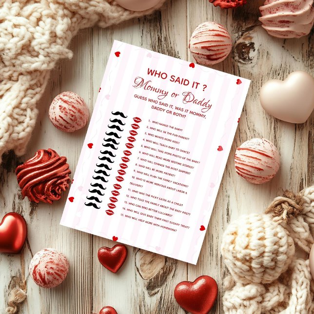 Invitation Valentine who said it Baby shower game Card (Créateur téléchargé)
