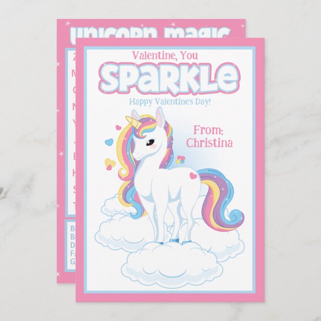 Invitation Valentine You Sparkle Classroom Saint-Valentin (Devant / Derrière)