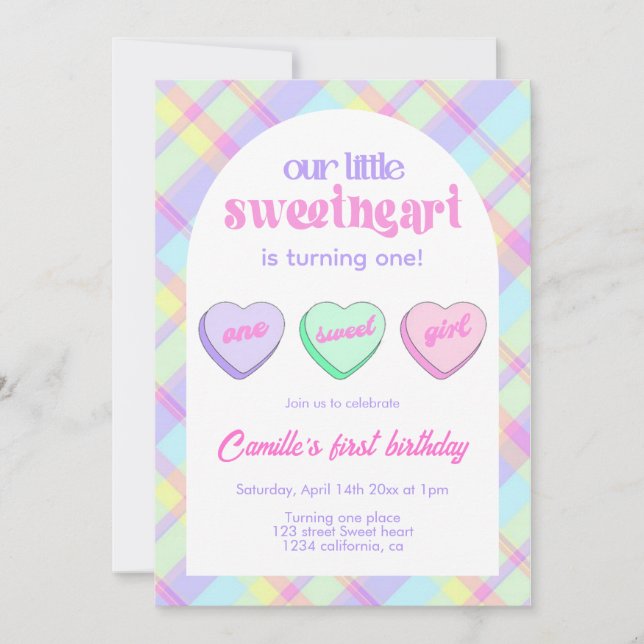 Invitation Valentine's 1st Girl Birthday Party (Devant)