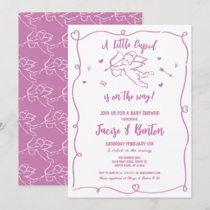 Invitation Valentines Baby shower Cupidé fille Rose amour