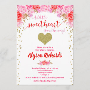 Invitation Valentines baby shower de la fille rouge du coeur 