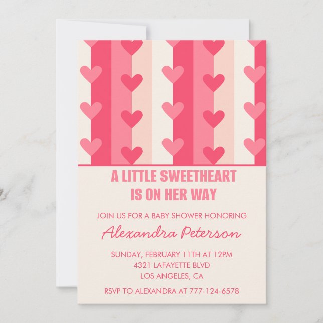 Invitation Valentines baby shower moderne coeur rose (Devant)