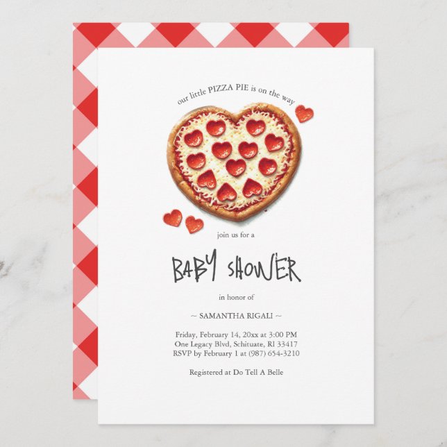 Invitation Valentines Baby shower Pizza Party (Devant / Derrière)