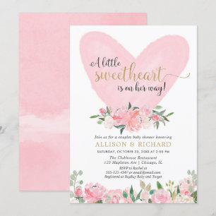 Invitation Valentines couples baby shower, coeur or rose